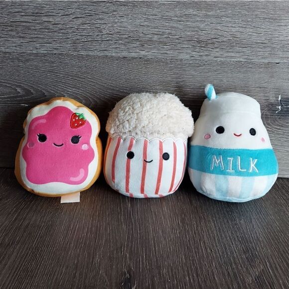 Squishmallows Food Squad Plush Lot - Milk, Popcorn and Jelly Toast - Picture 1 of 4